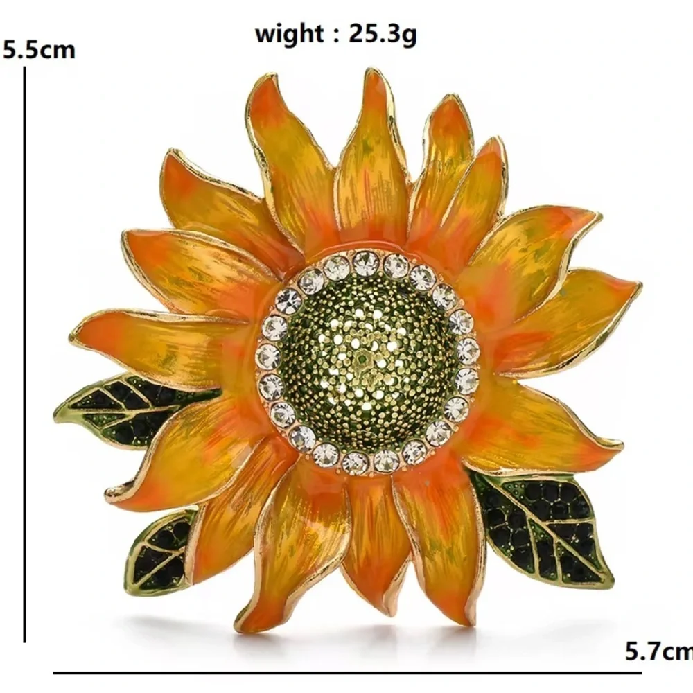 Orange Sunflower Crystal Brooch